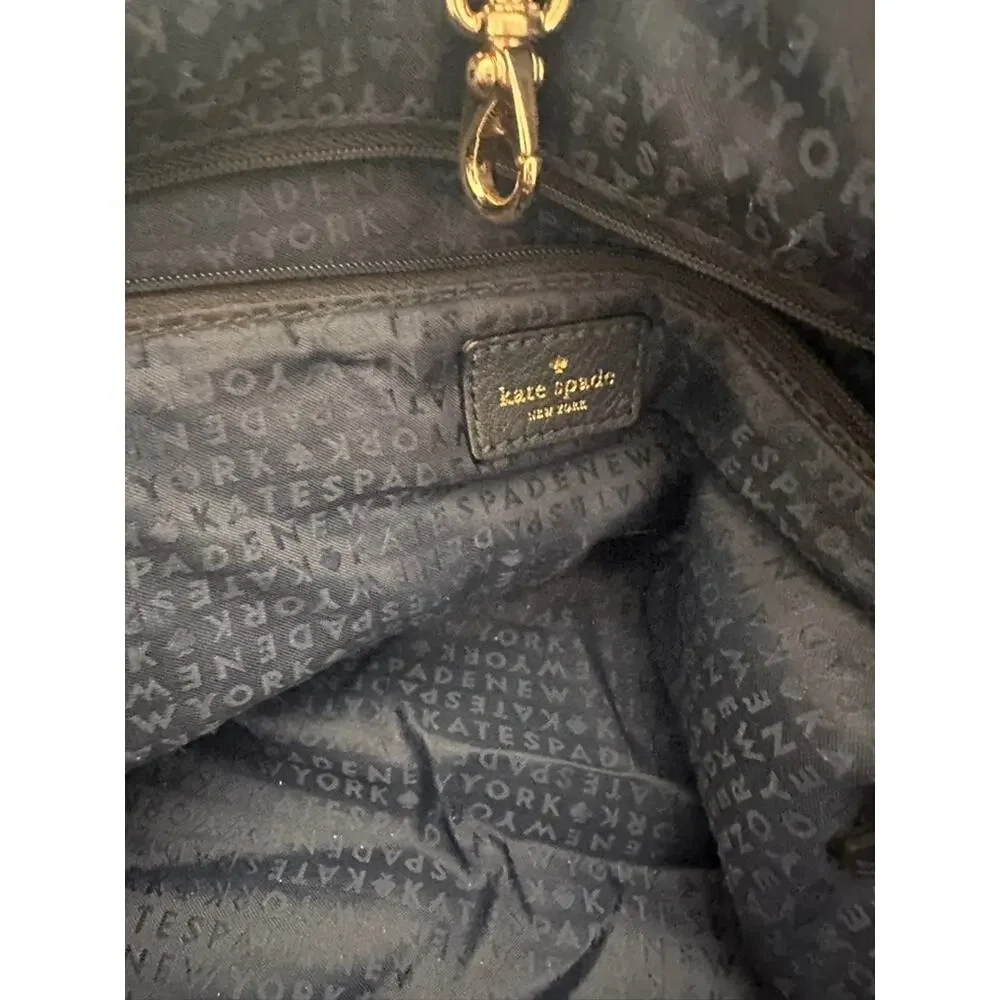 Kate Spade Cobble Hill Leslie Large Leather Purse Tote Navy Blue Gold Hardware
